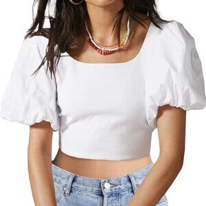 White Short Puff Sleeve Crop Top M